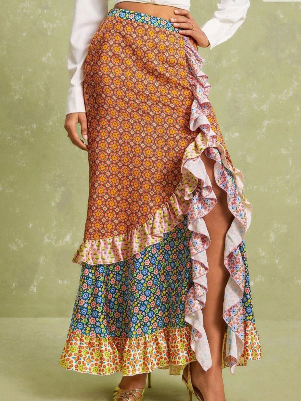 Multicolor Boho Women's Elegant Midi Skirt